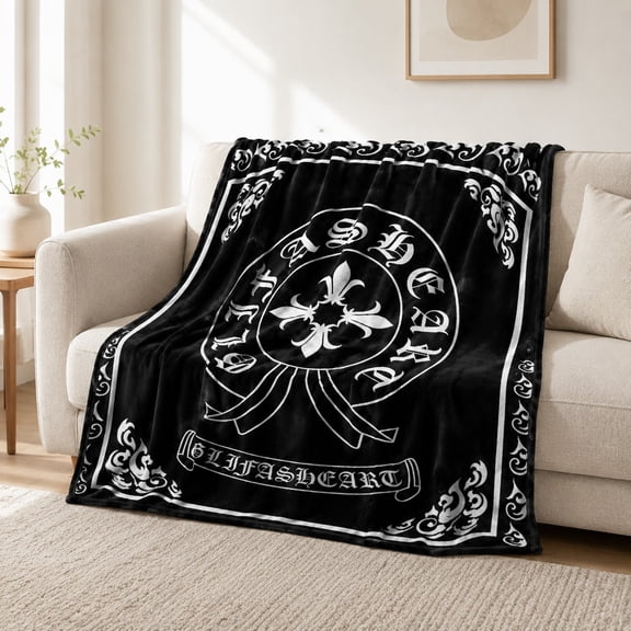 Gothic Letter Pattern Fleece Blanket, Black White Soft Throw Blanket