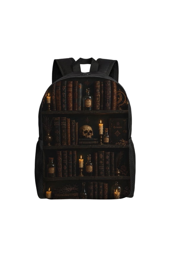 Gothic Library Candle Backpack Full Front Print Travel Laptop Bag for Men and Women