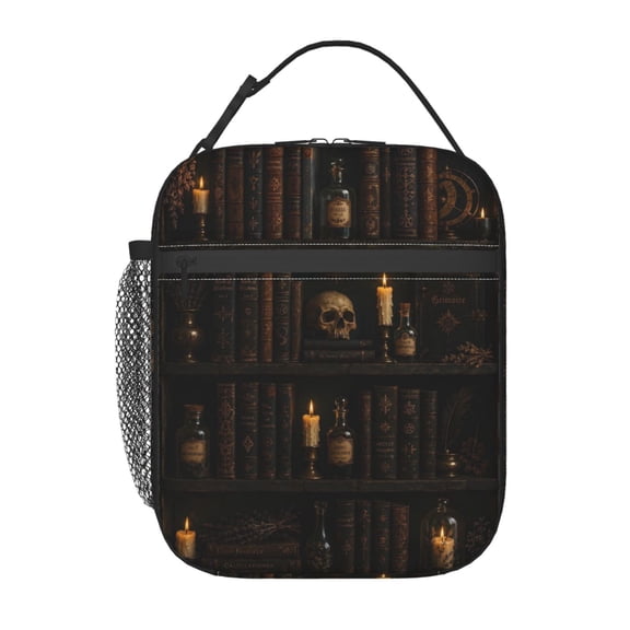 Gothic Library Candle Lunch Bag Reusable Thermal Lunch Box with Handle for Women and Men