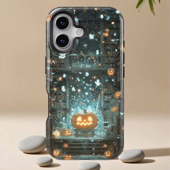 Gothic Library Ghost Pumpkin Universal Phone Case for iPhone 11–17 Pro Max