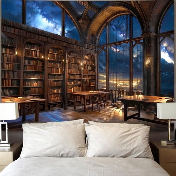 Gothic Library Tapestry Vintage Medieval Bookshelf Tapestries Wall Hanging Fantasy Space Academia Book Large Tapestry for Bedroom Living Room Dorm Classroom 90 x 60 inch
