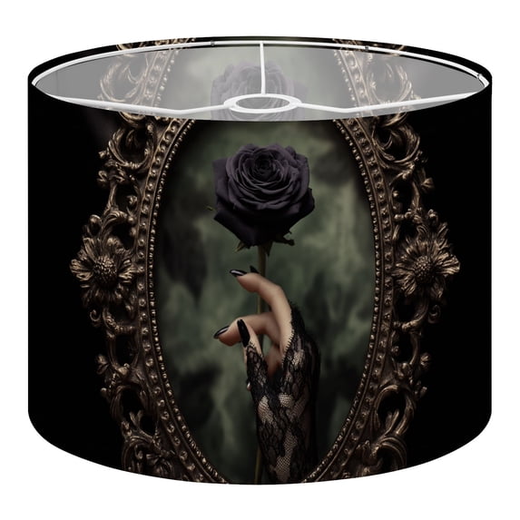 Gothic Linen Drum Lampshades Black Rose Gothic Ornate Vintage Frame Elegant Dark Flower 13"x13"x10" Light Shade for Table Lamps Floor Lamp Shades Lampshade Replacement Assembly Required
