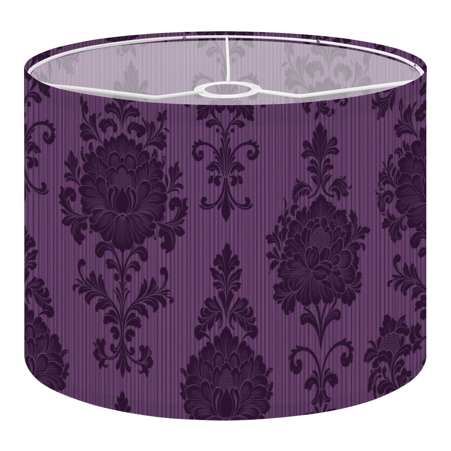 Gothic Linen Drum Lampshades Elegant Purple Damask Floral Vintage Baroque Style 13"x13"x10" Light Shade for Table Lamps Floor Lamp Shades Lampshade Replacement Assembly Required