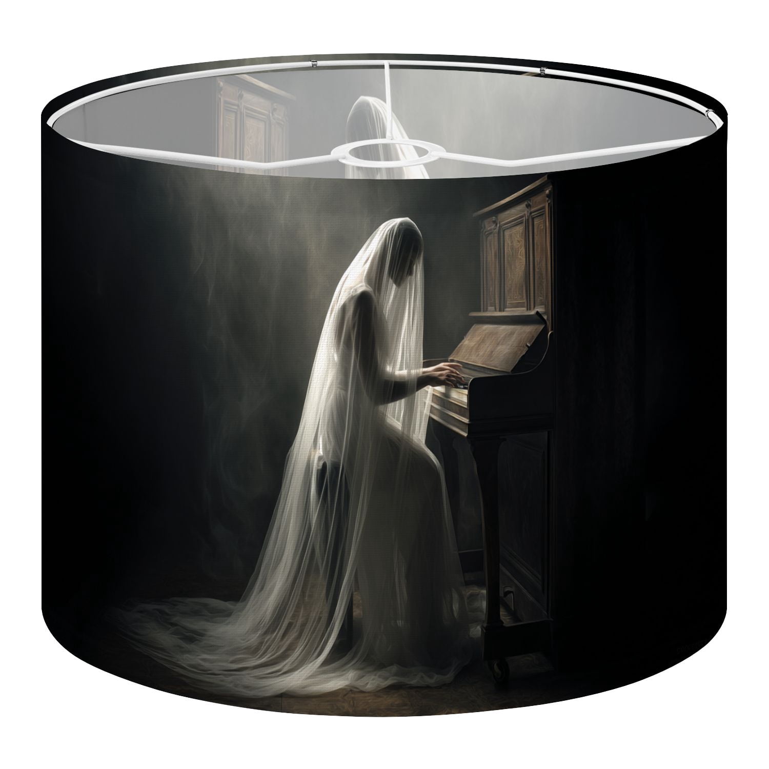Gothic Linen Drum Lampshades Ethereal Ghostly Woman Piano Dark Gothic Atmosphere 13"x13"x10" Light Shade for Table Lamps Floor Lamp Shades Lampshade Replacement Assembly Required