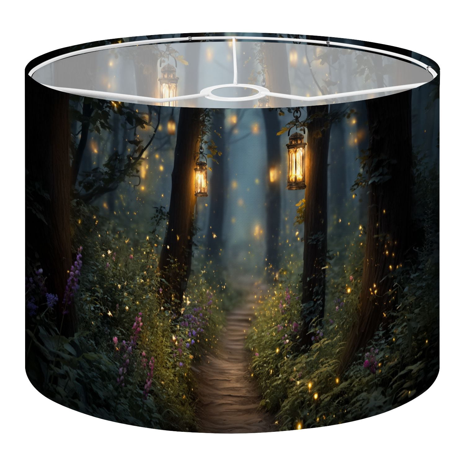 Gothic Linen Drum Lampshades Forest Path Lanterns Glowing Fireflies Misty Woodland Dusk 13"x13"x10" Light Shade for Table Lamps Floor Lamp Shades Lampshade Replacement Assembly Required
