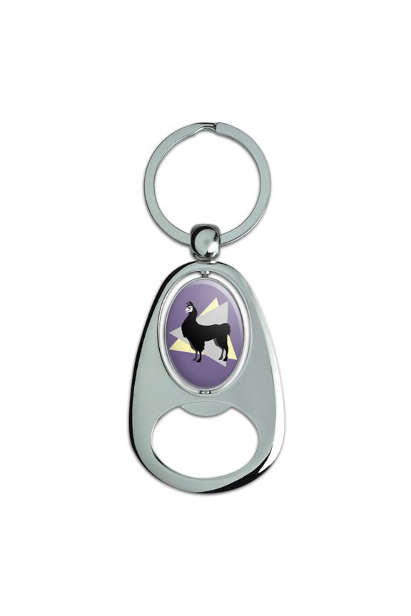 Gothic Llama Keychain Chrome Metal Spinning Oval Bottle Opener