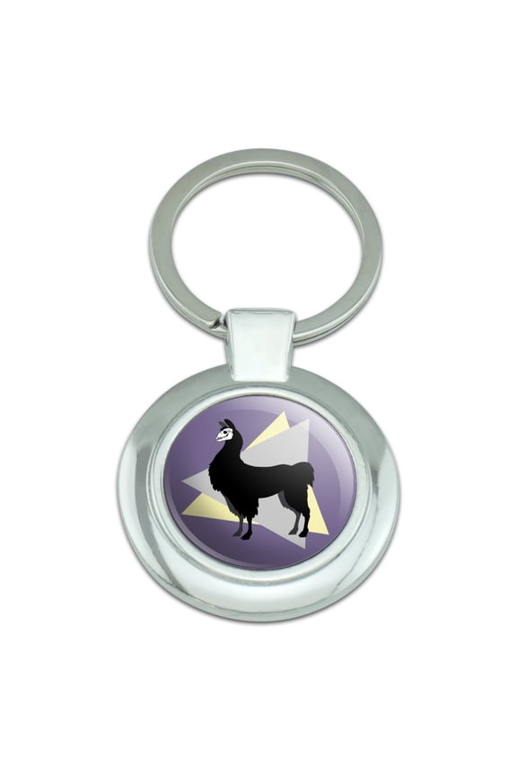 Gothic Llama Keychain Classy Round Chrome Plated Metal