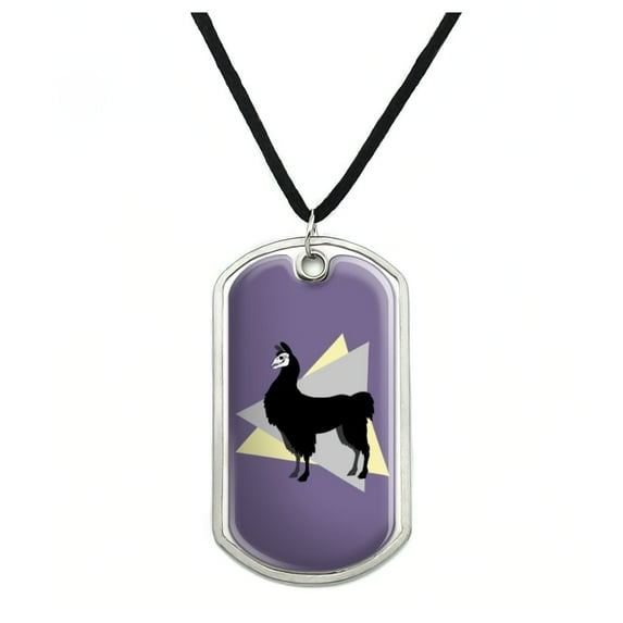 Gothic Llama Military Dog Tag Pendant Necklace with Cord