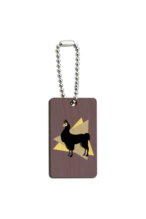 Gothic Llama Wood Wooden Rectangle Keychain Key Ring
