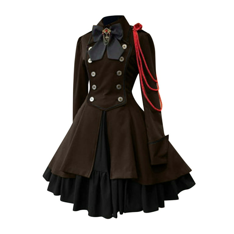 Gothic Lolita Dress Women Vintage Bow Ruffle Steampunk Victorian