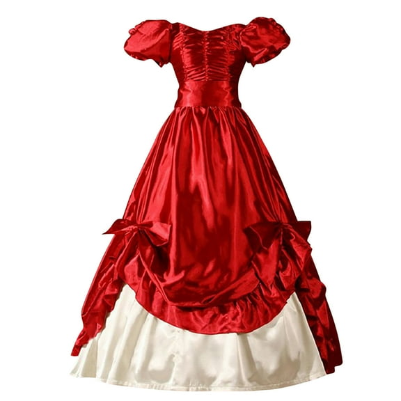 Gothic Lolita Dresses A-Line Vintage Punk Dress Medieval Long Dress Costumes Cosplay Retro Cocktail Dress Red M