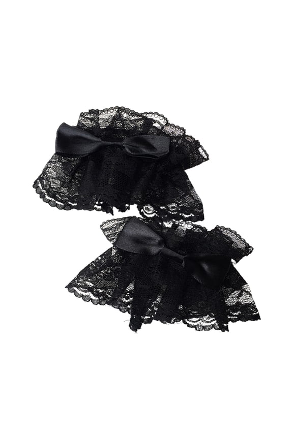 Gothic Lolita Wrist Cuffs Satin Bow Ruffles Lace Bracelet Wristband Hand Sleeves