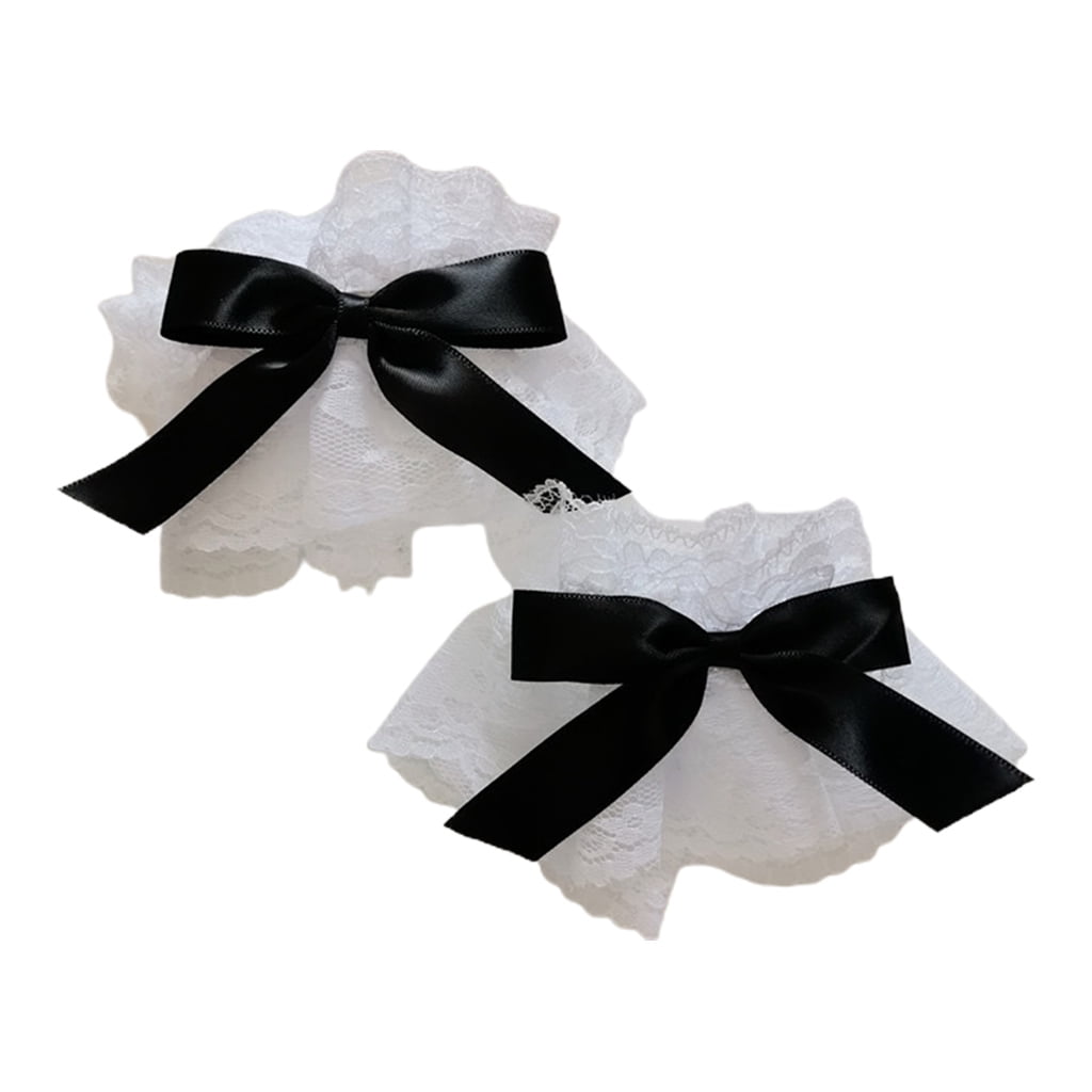 Gothic Lolita Wrist Cuffs Satin Bow Ruffles Lace Bracelet Wristband - Main Image