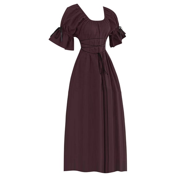 Gothic Long Dress, Halloween Party Outfit, Renaissance Cottagecore Dress, Women Medieval Costume Viking Dress Renaissance Faire Dress Princess Dress Gothic Halloween Costumes, Brown S