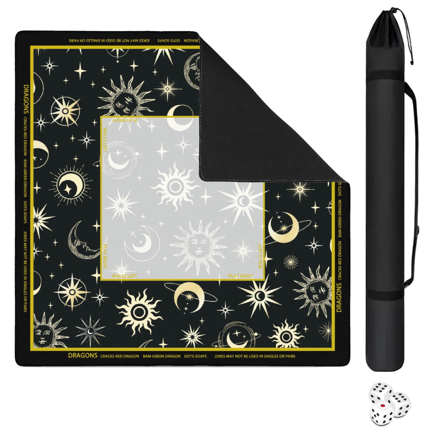 Gothic Mahjong Mat with Rules, 31.5*31.5in Anti Slip American Mahjong Mat for Table, Noise Reduction, Neoprene Mah jongg Mats with Carrying Bag & 3 Dices, Mahjong Set Gift, Board Tile Games Mats
