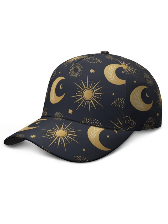 Gothic Map Elements Baseball Cap – Artistic Lunar Solar Dad Hat, Starry Sky Inspired Gift for Casual Wearers