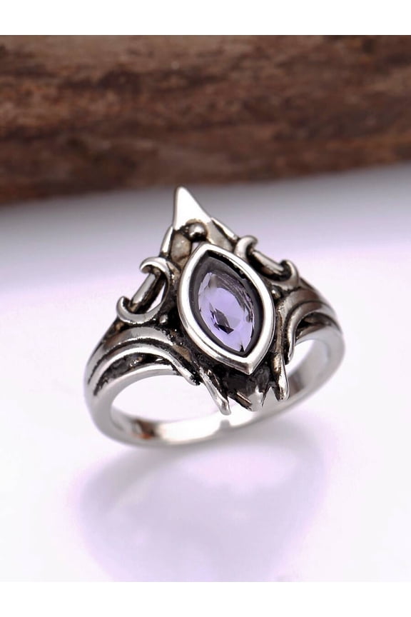 Gothic Marquise Purple Stone Ring In Silvertone Metal - Color 7