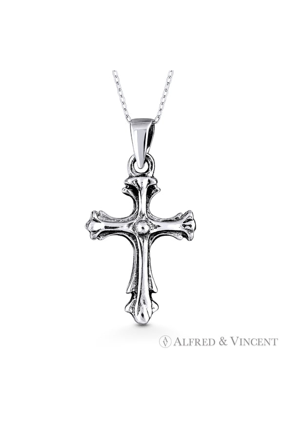 Gothic Medieval Cross Christian Charm Pendant in Oxidized .925 Sterling Silver