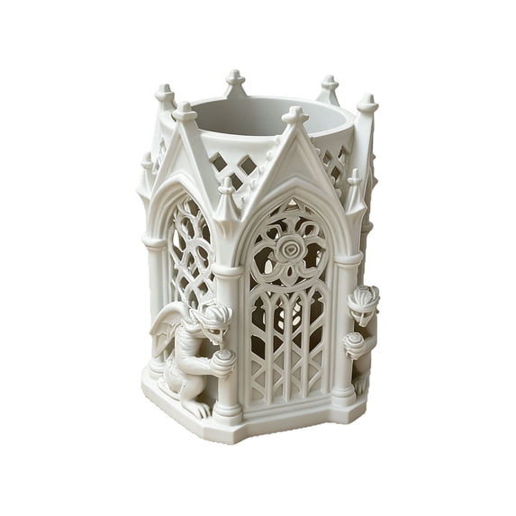 Gothic Design Pencil Holder Pen Cup for Desk Art Supply Organizer, White
