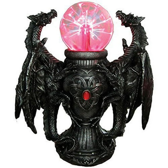 Gothic Medieval Saurian Double Dragons With Gazing Plasma Ball Resin Figure