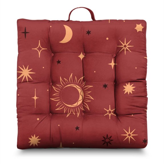 Gothic Meditation Pouf Supportive Square Floor Cushion with Mystical Sun & Moon Aesthetic
