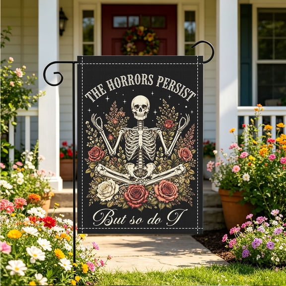 Gothic Meditation Skeleton Rose Quote Garden Flag, Halloween Porch Humorous Yard Decor, Thanksgiving Christmas Gift