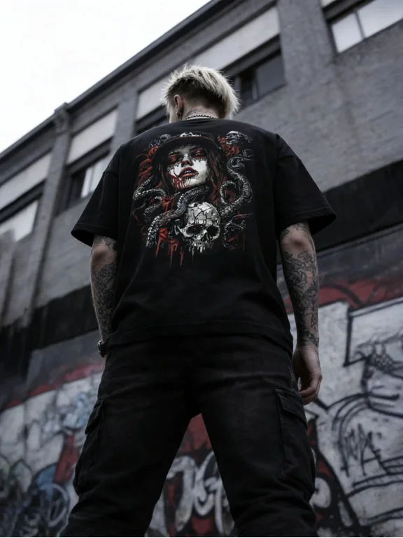 Gothic Medusa With Snake And Skull Vintage Grunge Y2K Short Sleeves Crewneck Cotton Unisex Men's Women's Tee Shirt