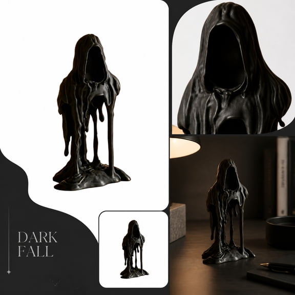 Gothic Melting Grim Reaper Statue, Small Black Desk Decor Figurine for Bookshelf, Mantel, Office and Halloween Home Decor, 4.52 Inch