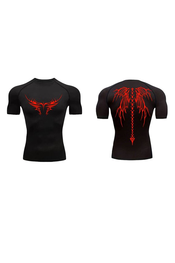 Gothic Men Compression Shirt Mens Short Sleeve Compression Shirts Gym Shirts Men Graphic Punk Emo Quick Dry Stretchy Workout Tee