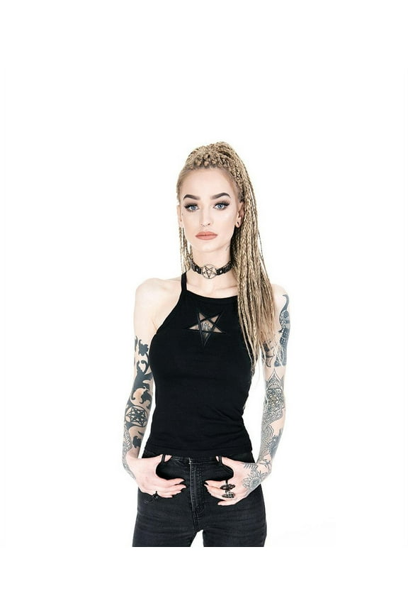 Gothic Mesh Pentagram Tank Top, Black (XXL)