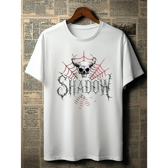 Gothic Metal Graphic Tee T Shirt Top Skull Spider Web Design Casual Short Sleeve Round Neck White S-5XL