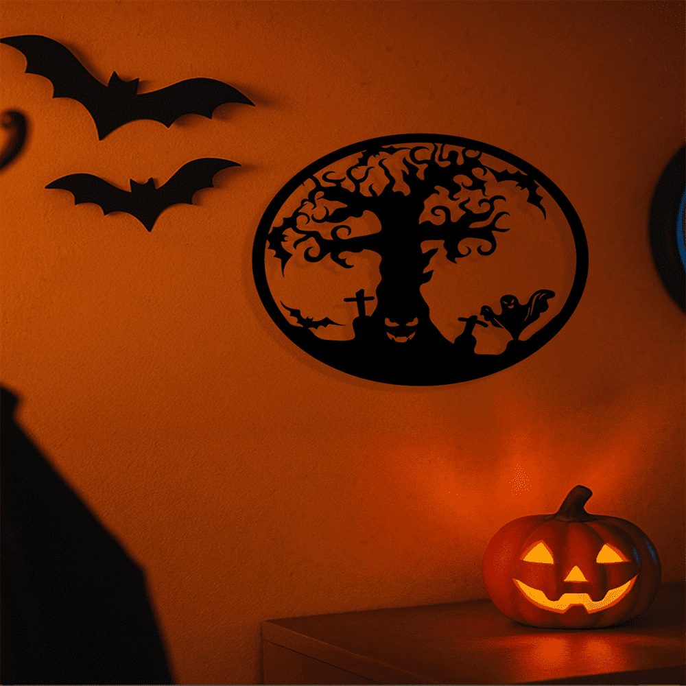 Gothic Metal Tree of Life Wall Art Sculpture Black Wrought Iron Wall Hanging for Indoor Outdoor Halloween Home Decor