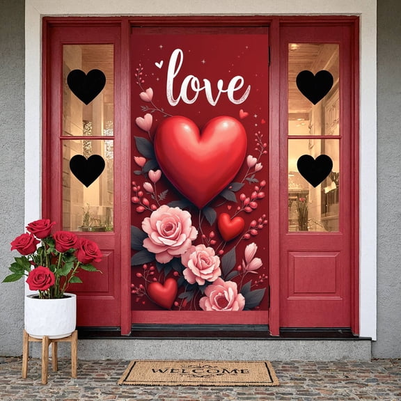 Gothic Be Mine Banner Skeleton Pattern Skeleton Love Display Red Heart Design Black Background Gothic Heart Backdrop for Valentine's Day Party Gothic Anniversary Couples Celebration