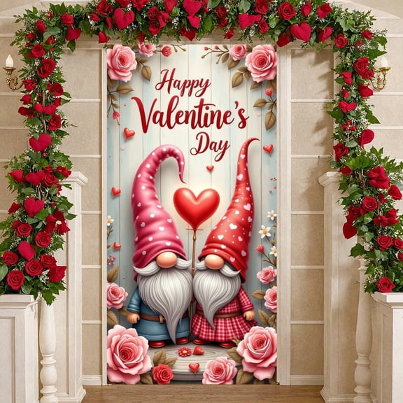 Gothic Be Mine Banner Skeleton Pattern Skeleton Love Display Red Heart Design Black Background Gothic Heart Backdrop for Valentine's Day Party Gothic Anniversary Couples Celebration