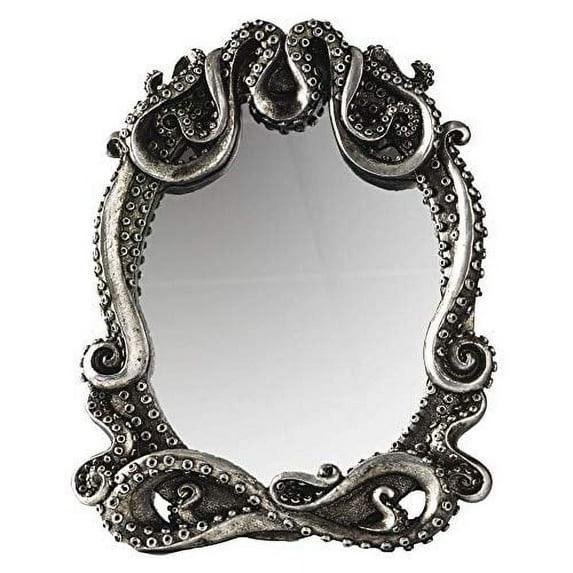 Gothic Mirror Home Accent Décor, Kraken Antique Inspired Silver Tone Hand Finished Framed Steampunk Tabletop Decoration, 7.28" L x 1" W x 9.25" H