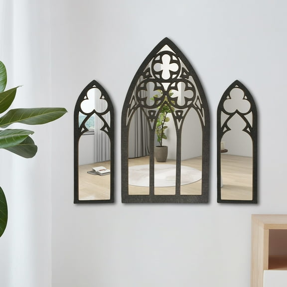 Gothic Mirrors Wall Decor Spooky Gothic Arched Wall Mirrors Vintage Cathedral Arch Frame Mirror Decorative Goth Mirror Decor with Hanging Ring Easy to Install for Bedroom