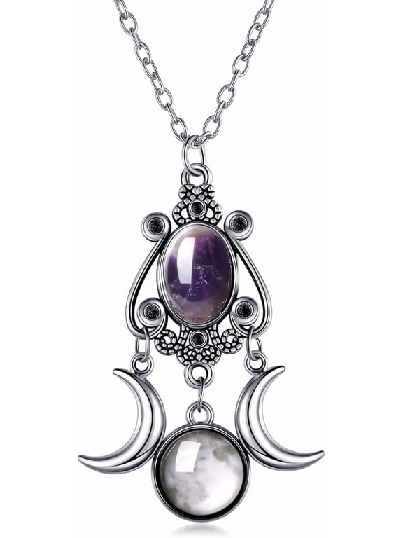 Gothic Moon Crystal Necklace Vintage Punk Black Crescent Necklace Red Statement Gothic Jewelry for Women Purple Halloween Costume Jewelry
