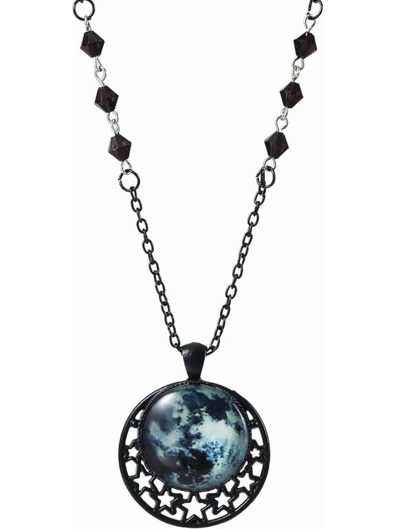 Moon Crystal Necklace Vintage Punk Black Crescent Necklace Red Statement Gothic Jewelry for Women Purple Halloween Costume Jewelry