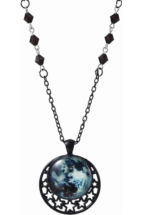 Gothic Moon Crystal Necklace Vintage Punk Black Crescent Necklace Red Statement Gothic Jewelry for Women Purple Halloween Costume Jewelry
