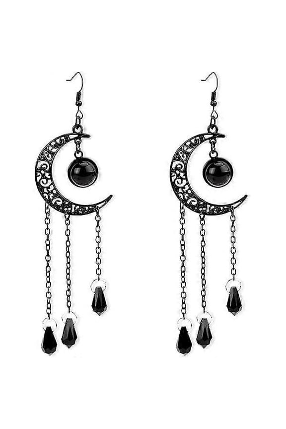 Gothic Moon Earrings, Black Goth Moon Drop Earrings, Witch Celestial Hanging Earrings Black Hoop Ear Jewelry