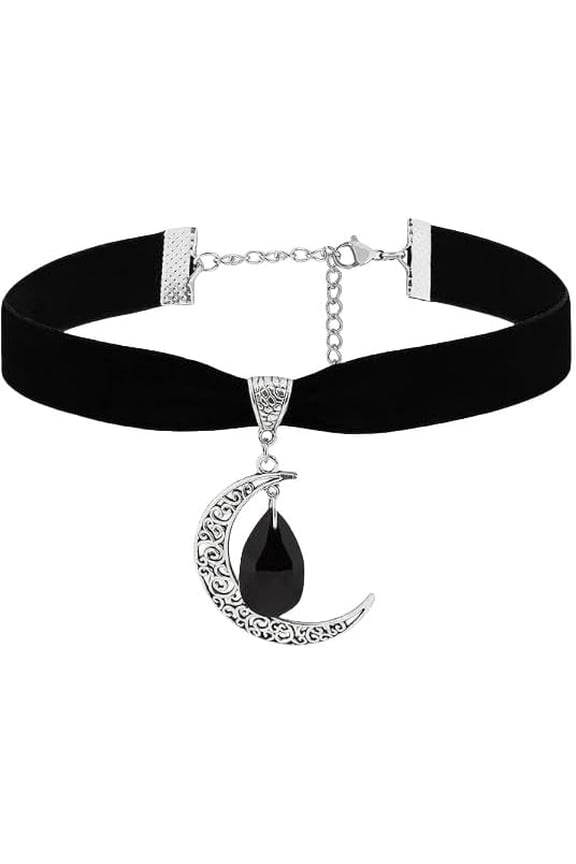 Gothic Moon Pendant Velvet Choker Purple Crystal Moon Punk Style Crescent Necklace - Dark Mystery Costume Jewelry for Women[d966]