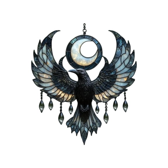 Gothic Moon Raven Acrylic Jigsaw Puzzle Suncatcher, Stained Glass Style Window Art Rainbow Maker for Halloween Home Decor, Creative Home Decor for Adults & Teens Art Lovers,C
