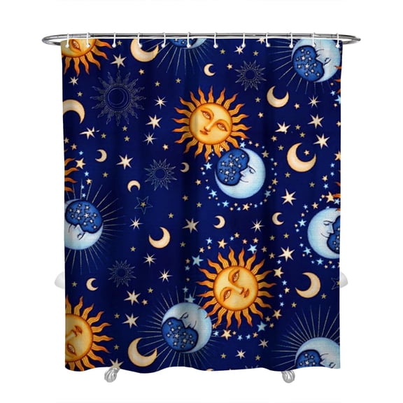 Gothic Moon Shower Curtain, Celestial Night Sky Fabric Curtain with Starry Astral Constellation Patterns, Dark Ethereal Aesthetic Style, Waterproof 72x84 with Hooks for Bathroom Decor