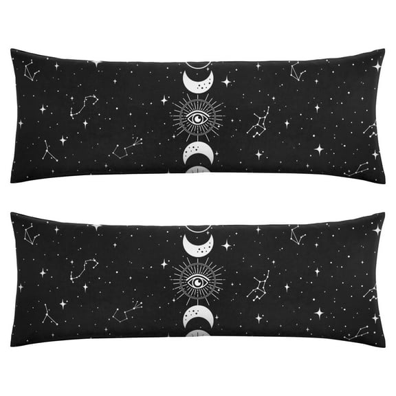 Gothic Moon & Star Body Pillow Cover 20x54 - Dark Celestial Pillowcase with Invisible Zipper - Soft Steampunk Aesthetic Full-Length Pillow Protector