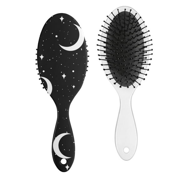 Gothic Moon & Star Hair Brush - Round-Tip Bristles for Gentle Detangling, Anti-Frizz & Scalp Massage, Steampunk Aesthetic Hairbrush for Women & Men