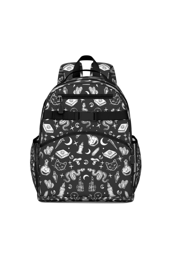 Gothic Moon & Star Waterproof Backpack - Ergonomic School Bag with Chest Strap for Teens, Dark Celestial Aesthetic