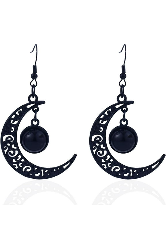 Gothic Moon Witch Earrings for Women Goth Black Moon Zirconia Dangle Earrings Halloween Dark witch Vampire Costume Cosplay Jewelry Accessories