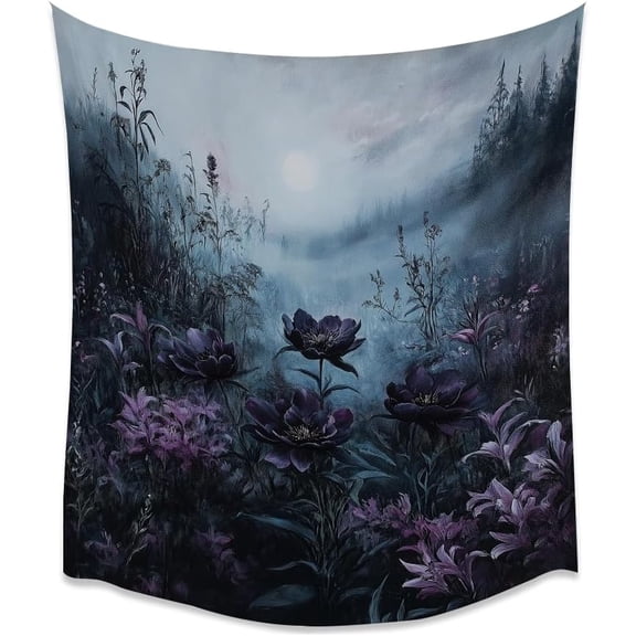Gothic Moonlight Wildflower Art Tapestry Moody Rustic forest Botanical Aesthetic Wall Hanging Vintage Nature Painting Tapestries for Bedroom Dorm Living Room Wall Decor white30x40inch