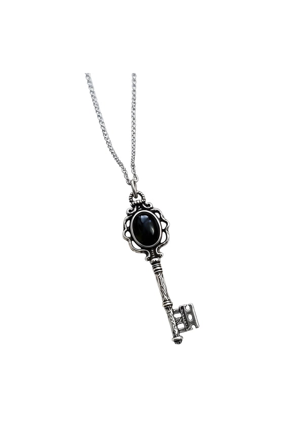 Gothic Moonstone/Black Stone Pendant Necklace With Skull Key Charm For Women Trendy Jewelry Accessory