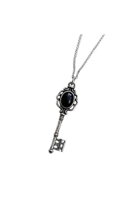 Gothic Moonstone/Black Stone Pendant Necklace With Skull Key Charm For Women Trendy Jewelry Accessory
